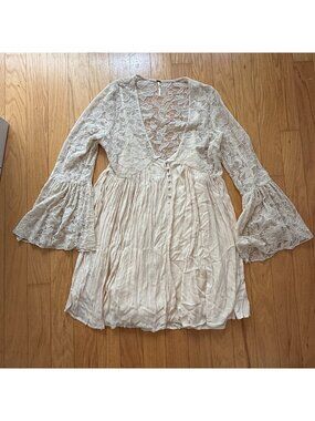 Free People Women's Large With Love From India Cream Lace Mini Dress